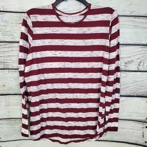 Como Vintage Perfect Tee Size 1x Plus Burgundy/White Stripe LS Shirt